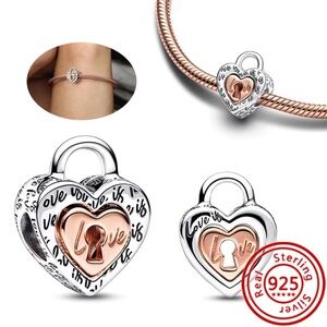 🌻 Heart Lock Sterling Silver Bracelet Charm
